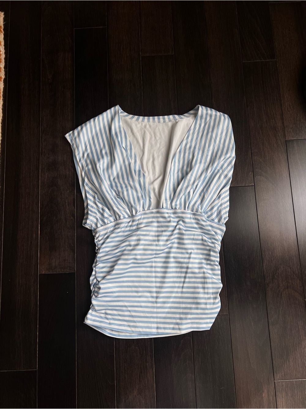 Light Blue and White Striped V-Neck Women’s Top